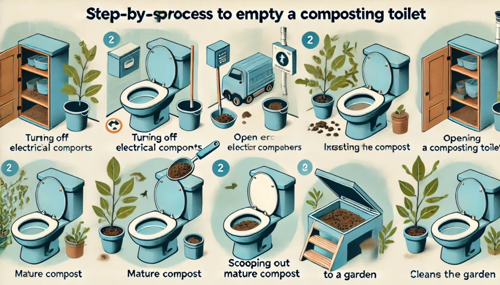 Image illustrating Step-by-Step Process to Empty a Composting Toilet