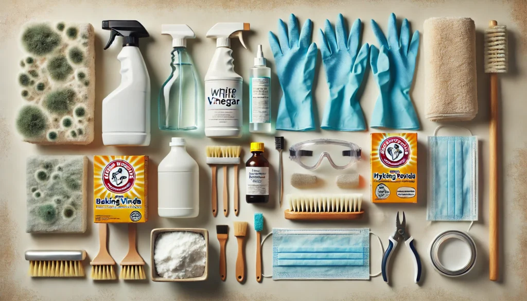 Image illustrating Tools and Materials Needed to Remove Mold from Bathroom Caulking